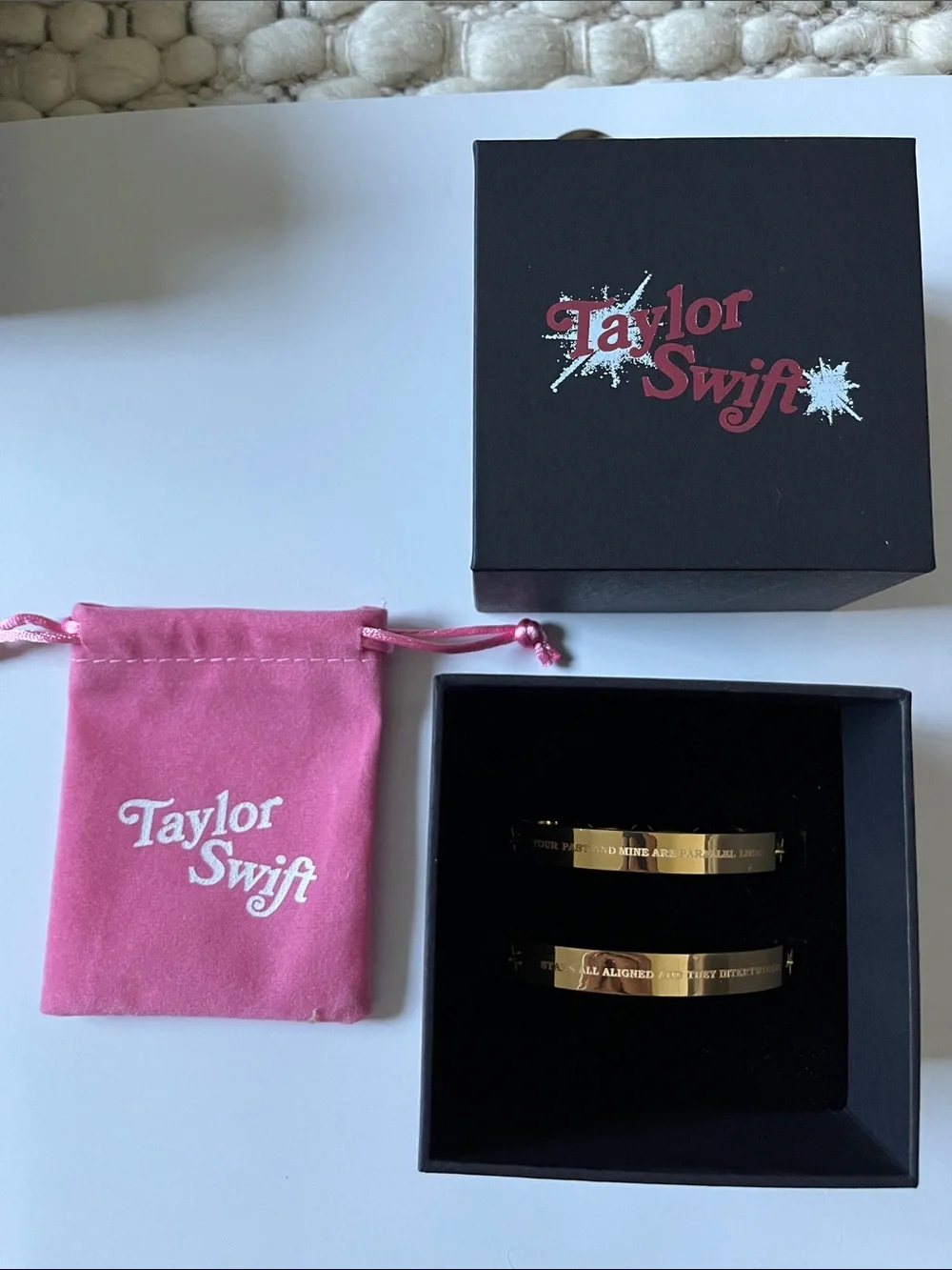 Taylor Swift Gold Bangle Bracelet Duo with Pink Pouch